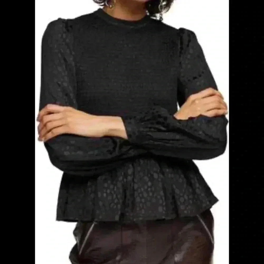 Topshop Black Long Sleeve Peplum Top size US 4